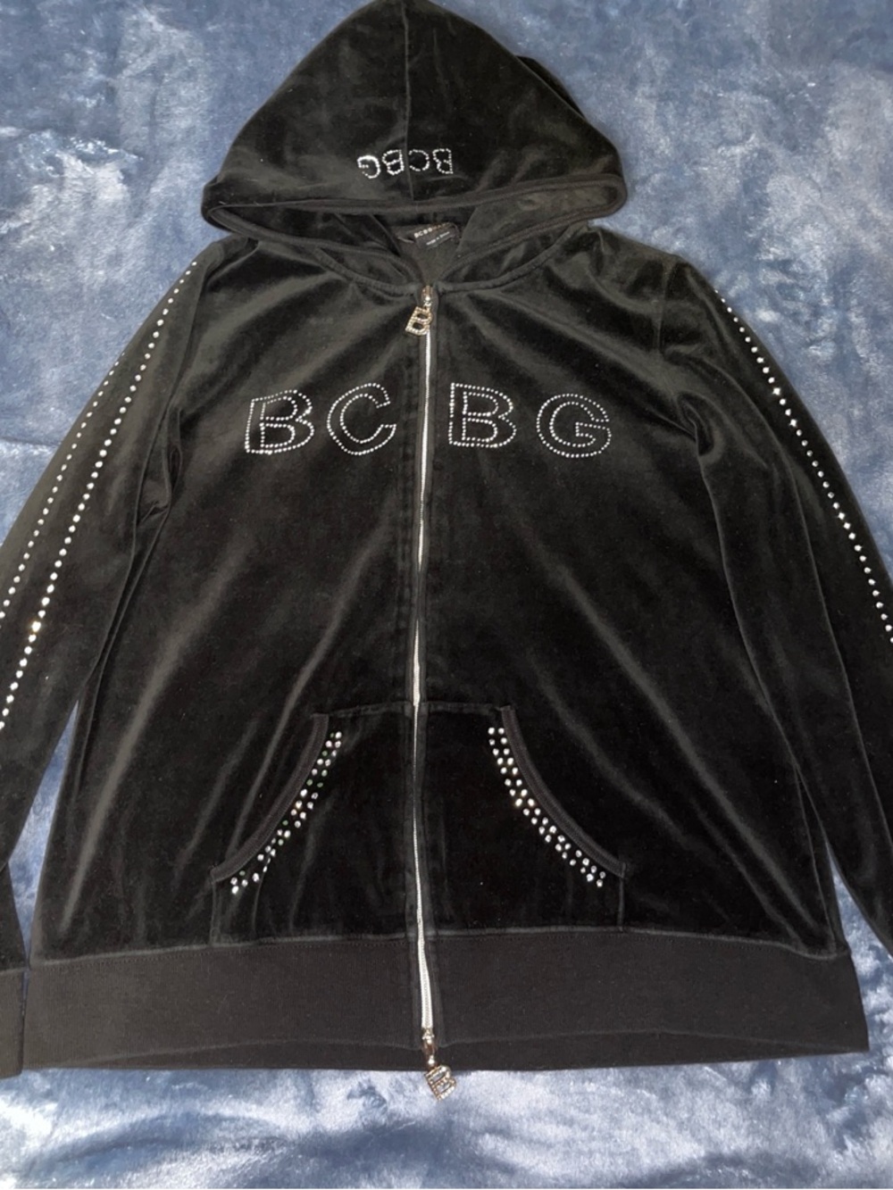BCBG Black Zip Hoodie with Stud Accents